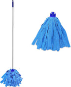 Mop, One Pole with Two Blue Microfiber Cloth Heads by EaseYourDay