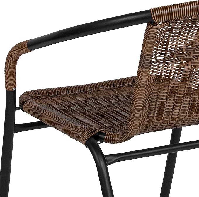 Flash Furniture Lila Modern Rattan Indoor/Outdoor Stackable Dining Chairs, Stacking Rattan Bistro Chairs for Patio or Restaurant, Set of 2, Brown - Image 12