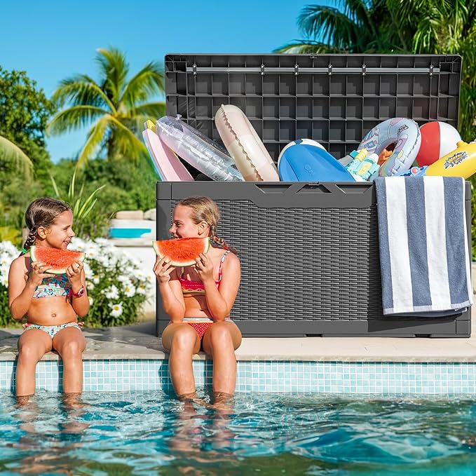 Greesum 100 Gallon Resin Deck Box Large Outdoor Storage with Cushions for Patio Furniture, Garden Tools, Pool Supplies, Weatherproof and UV Resistant, Lockable,Gray - Image 3