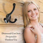 Cast Iron Tri Leg Coat Hooks Wall Mounted Farmhouse, Decorative, Rust Proof - Image 2