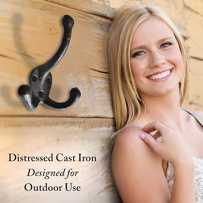 Cast Iron Tri Leg Coat Hooks Wall Mounted Farmhouse, Decorative, Rust Proof - Image 2