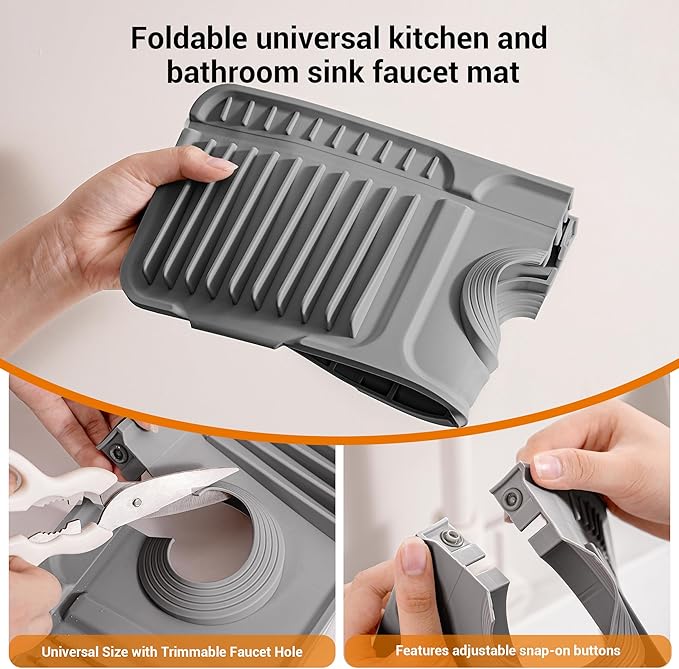 Faucet Mat for Kitchen Sink, Snap-On Design & 7°slope Fast Drain, Folding Sink - Image 6