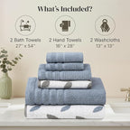 Modern Threads Organic Vines 6-Piece 100% Cotton Towel Set – Yarn Dyed Jacquard - Image 3