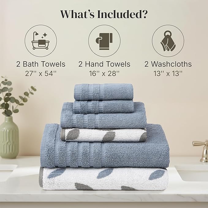 Modern Threads Organic Vines 6-Piece 100% Cotton Towel Set – Yarn Dyed Jacquard - Image 3