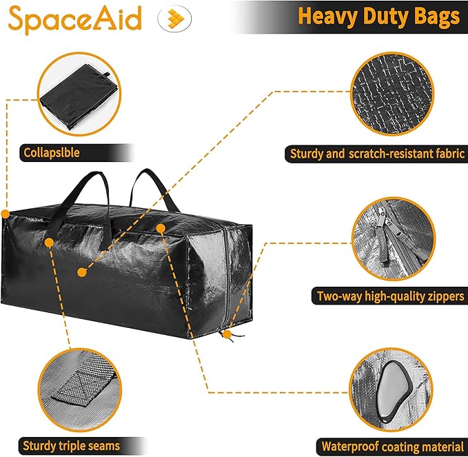 SpaceAid Heavy Duty Moving Bags, Extra Large Storage Totes W/Backpack Straps - Image 4
