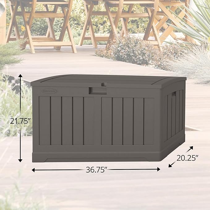 Suncast 50 Gallon Plastic Deck Box with Molded Lockable Feature and Weathertight Construction for Home, Patio, Lawn, and Garden Storage, Gray - Image 2