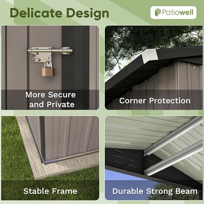 Patiowell 6x4 FT Outdoor Storage Shed, Garden Tool Storage Shed with Sloping Roof and Double Lockable Door, Outdoor Shed for Garden Backyard Patio Lawn, Brown - Image 6