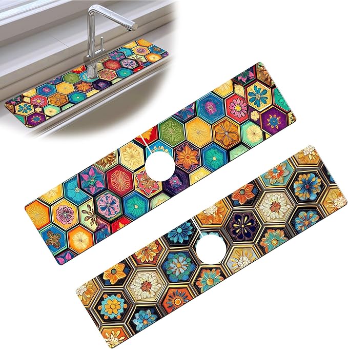 Bimkole 2 PCS Faucet Absorbent Mat, Kitchen Faucet Sink Splash Guard Wraparound by Bimkole