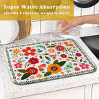 Colorful Boho Floral Dish Drying Mat 16x18 Inch Dishes Dry Pad Drainer Rack - Image 7