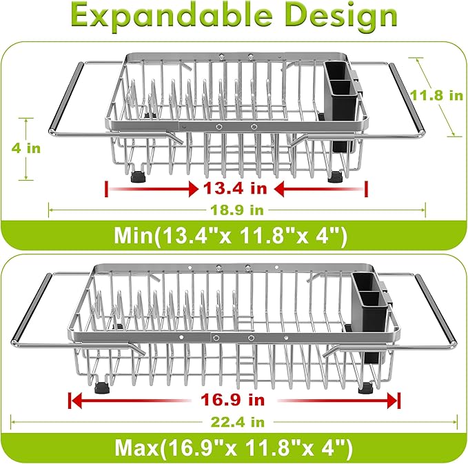 JASIWAY Dish Drying Rack in Sink, Expandable Stainless Steel Dish Drainer - Image 2