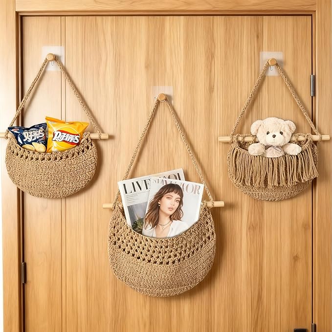 3 Tier Hanging Fruit Baskets for Kitchen, Boho Cotton Rope Handwoven Vegetable - Image 6