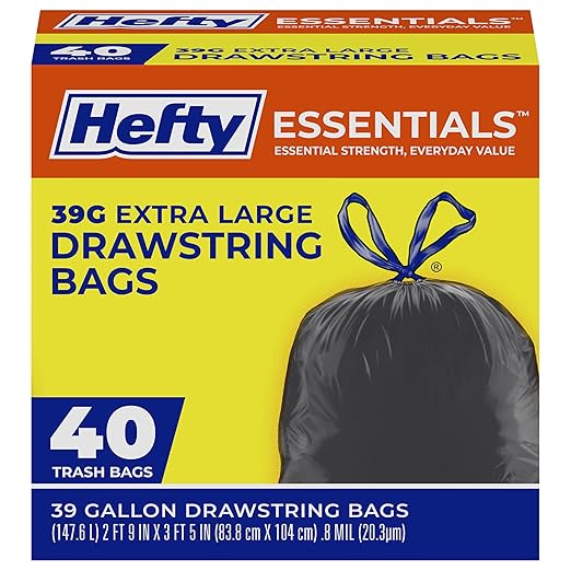 Hefty Essentials Extra Large 39 Gallon Trash Bags, Extra Large Trash Bags by Hefty