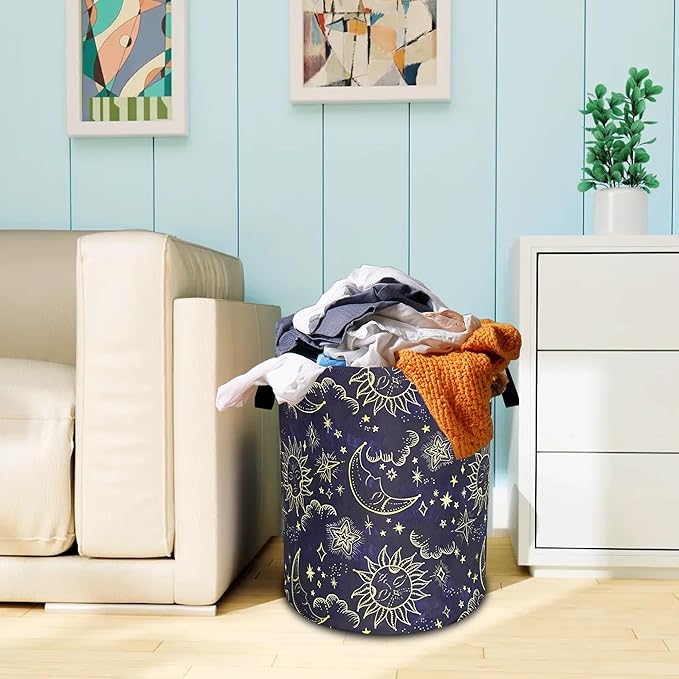 Celestial Sun Stars Moon Laundry Basket Oxford Cloth Funny Laundry Hamper - Image 7
