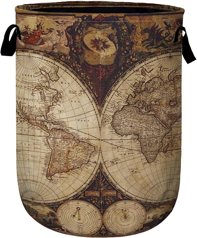 World Map Laundry Basket, Laundry Hamper Collapsible Oxford Cloth by ANTJOO