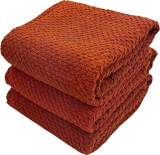 Maroon Rust Cinnamon Kitchen Hand Dish Towels: Oversized 28" x 18", 100% Cotton by SerafinaHome
