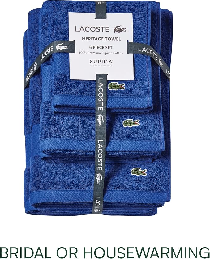 Lacoste Heritage Supima Cotton 6-Piece Towel Set, 2 Bath Towels, 2 Hand Towels - Image 5