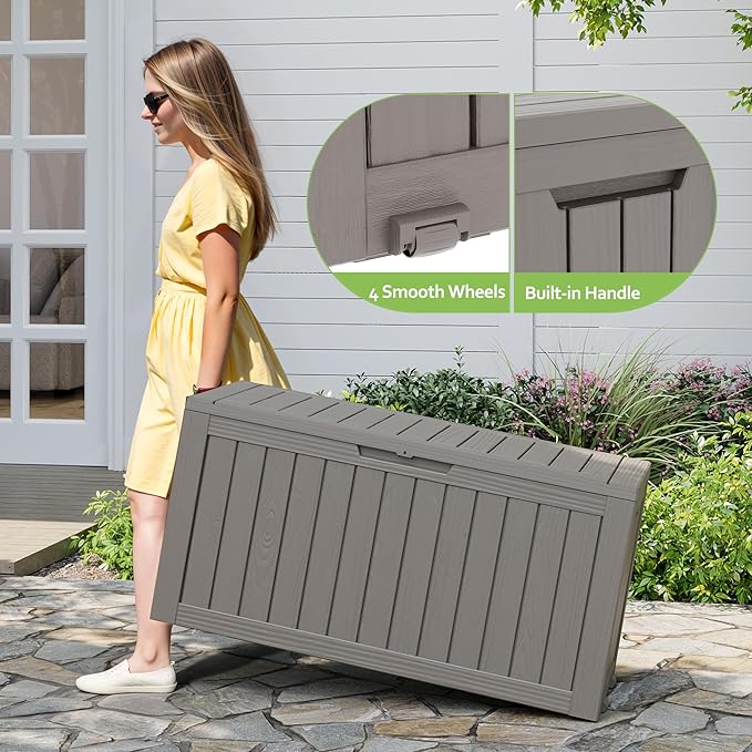 Outdoor Storage Box, Resin Deck Boxes Indoor and outdoor, Waterproof Storage Box Lockable Lid (Grey, 75 Gallon) - Image 5