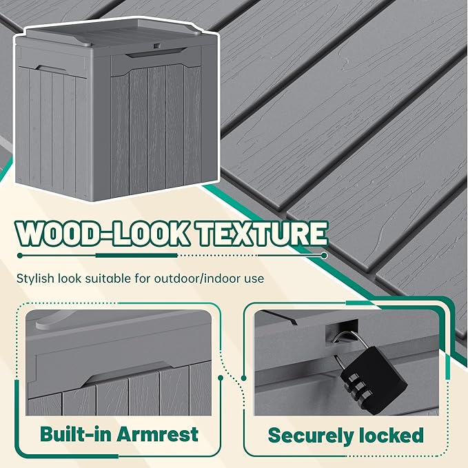 Devoko 30 Gallon Resin Deck Box 2 Pack Outdoor Indoor Waterproof Storage Box for Patio Furniture Pool Accessories Storage for Cushion Garden Tools (Grey, 2 Pack) - Image 2