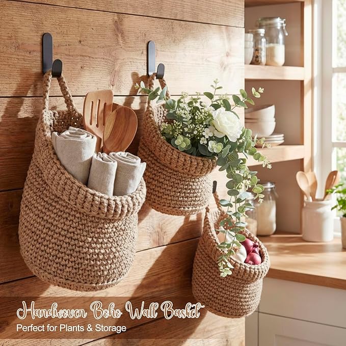 Honeydak Boho Decor Hanging Wall Baskets - Image 4