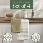 MosJos Kitchen Towels, Cotton Hand Towels, Sage Green and Cream Ribbed - Image 2