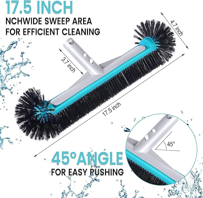 Swimming Pool Brush Head with Round Ends, 17.5" Heavy Duty Aluminum Back Head - Image 2