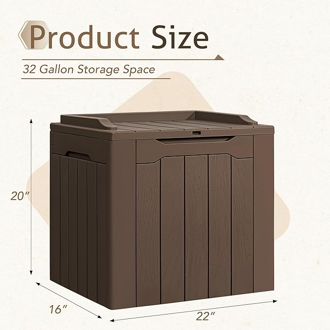 Flamaker Deck Box 31 Gallon Waterproof Resin Small Deck Box with Lid, Indoor Outdoor Package Delivery Box, Organization and Storage for Patio Furniture, Garden Tools, Outdoor Cushions (Deep Brown) - Image 5