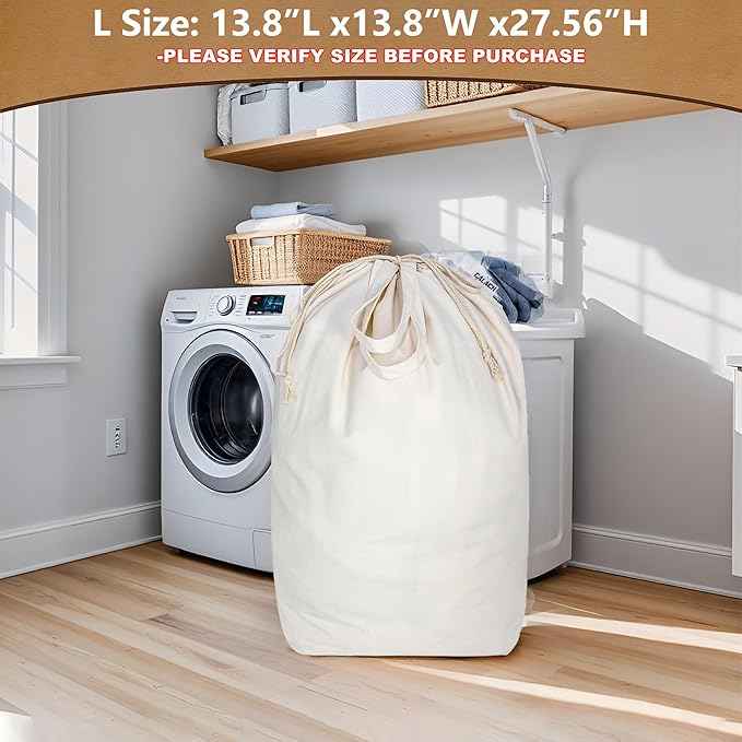 Canvas Laundry Bags with Handles & Square Base 13.8"Lx13.8"Wx27.6"H, Large - Image 8