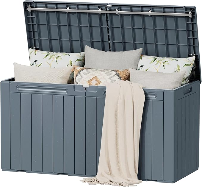Flamaker Resin Deck Box 100 Gallon Large Lockable Outdoor Storage Box Waterproof for Patio Cushions, Tools, Pool Accessories (Gray) by Flamaker