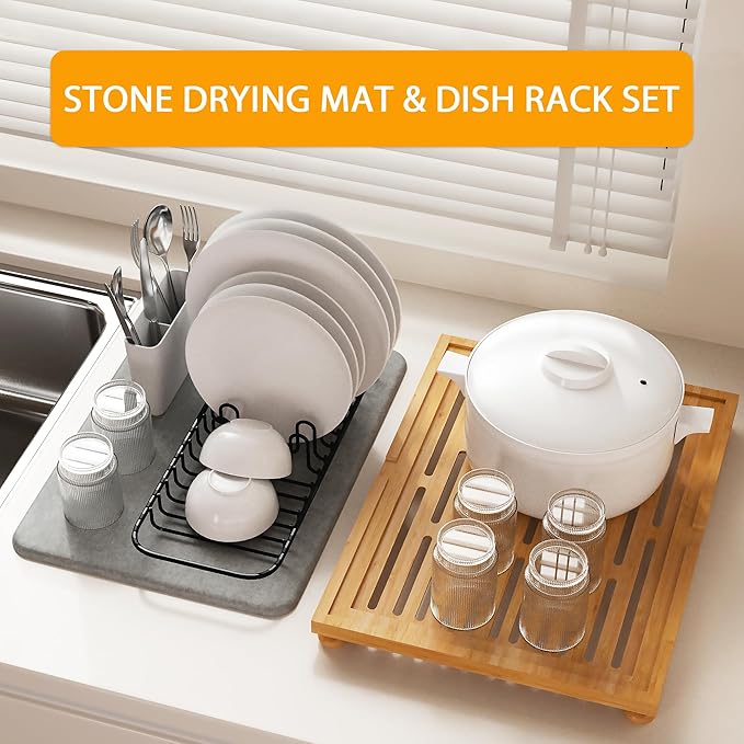 Golener Stone Drying Mat for Kitchen Counter, Dish Drying Pad - Image 3