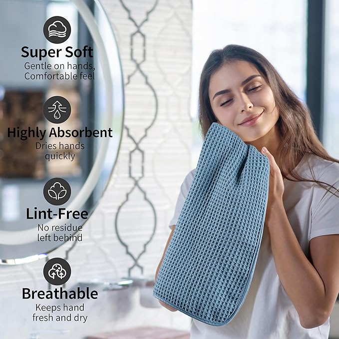 Microfiber Waffle Hand Towels, 4 Pieces, Fast Drying, Lint Free 430 GSM - Image 4