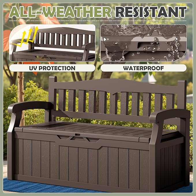 Homall 75 Gallon Outdoor Storage Benches Lockable Deck Box with Waterproof and UV Resistant, Waterproof Storage Box for Patio Furniture, Tools, Cushions (Brown) - Image 5