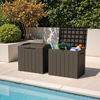 Greesum 31 Gallon Deck Box for Outside, All Weather Outdoor Storage Boxes for Patio Furniture Set, Package Delivery Box, Garden Tools, Brown(Set of 2) - Image 2