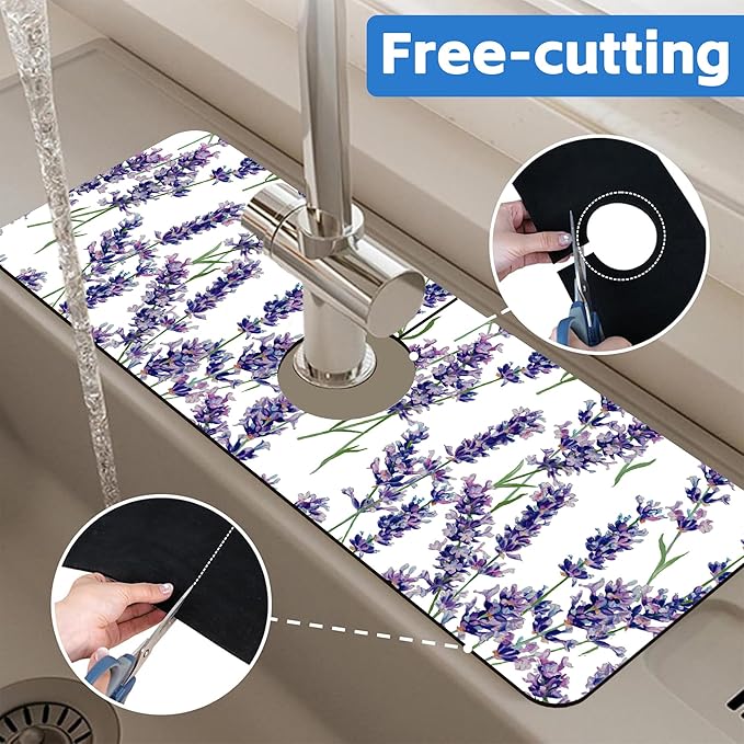 Watercolor Lavender Bunches Kitchen Sink Splash Guard Mat Absorbent Fast Drying - Image 7