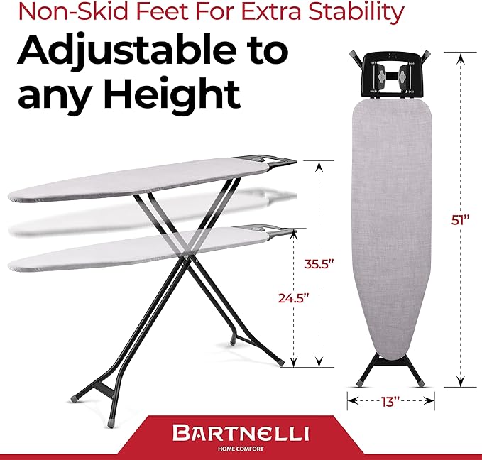 Bartnelli Extreme Stability Ironing Board 43x13 Upgraded Heavy-Duty Metal Frame - Image 8