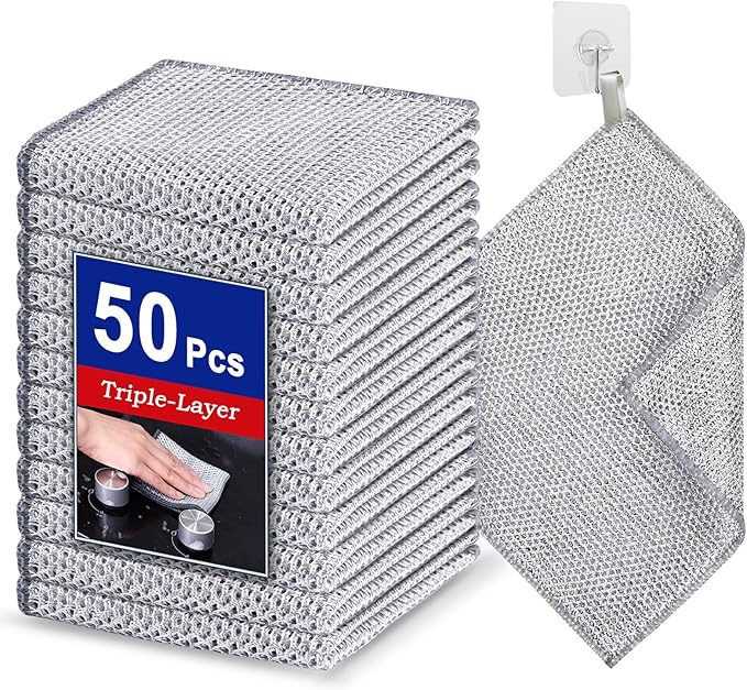 50 PCS 3-Layer Non-Scratch Multipurpose Steel Wire Dishcloths by Wangjinpeng