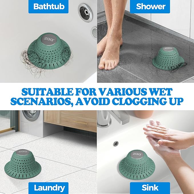 zaa Bathtub Drain Hair Catcher, Premium Silicone Collapsible 2 Pack Drain - Image 2