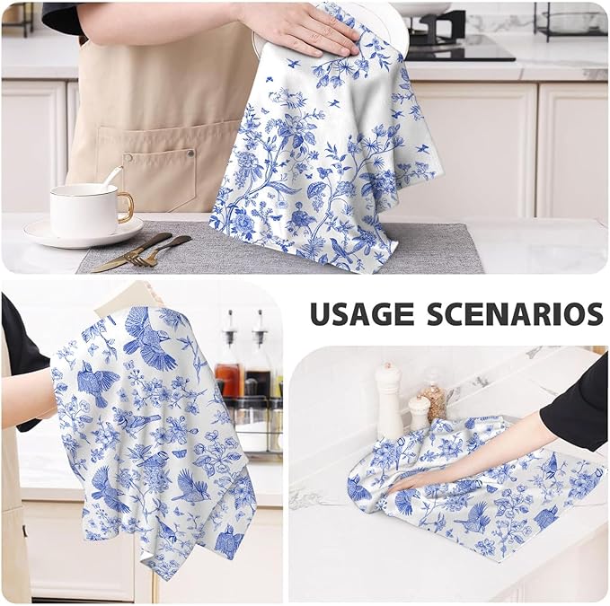 Chinoiserie Floral Kitchen Dish Towels 16x24 Inch, Chinoiserie Decor - Image 7