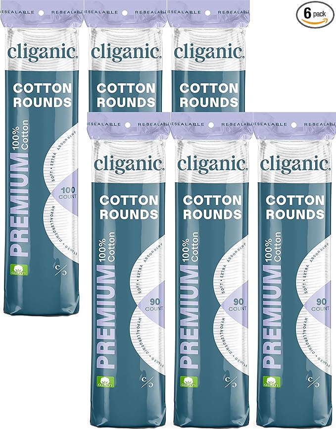 Cliganic Premium 100% Cotton Makeup Remover Pads 540 Count by Cliganic