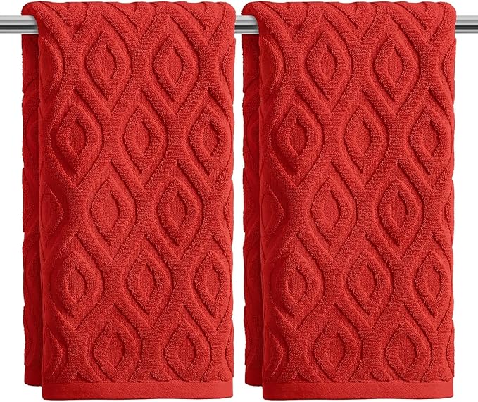 Artoid Mode 2 Pcs Red 3D Diamond Grid Jacquard Hand Towels by ArtoidMode