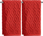 Artoid Mode 2 Pcs Red 3D Diamond Grid Jacquard Hand Towels by ArtoidMode