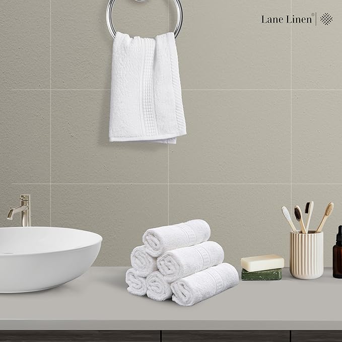 LANE LINEN 6 PC Wash Cloths Bathroom Set -100% Cotton Highly Absorbent - Image 2