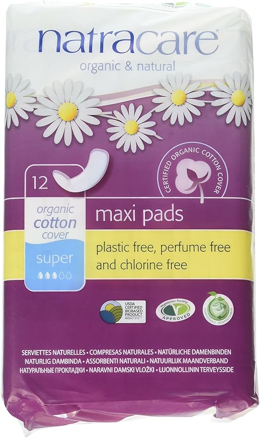 Natracare Maxi Pads Super with Organic Cotton Cover 12 ea by Natracare