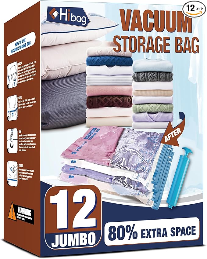 HIBAG Vacuum Storage Bags, 12 Jumbo Vacuum Seal Bags by HIBAG