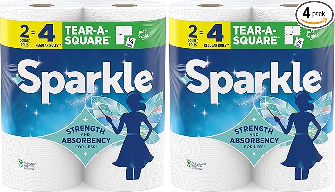 Sparkle Tear-A-Square Paper Towels, 2 Double Rolls = 4 Regular Rolls, by Sparkle%C2%AE