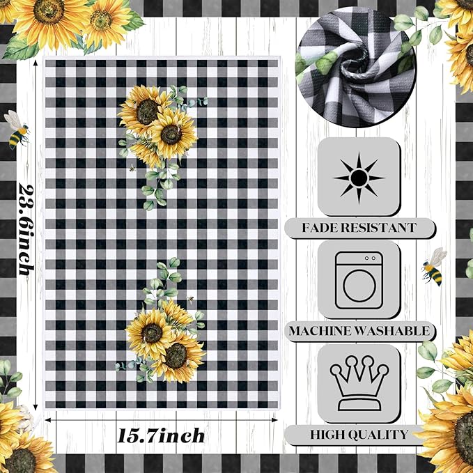 Bencailor 4 Pcs Sunflower Kitchen Towels Summer Black and White Tea Towels - Image 3