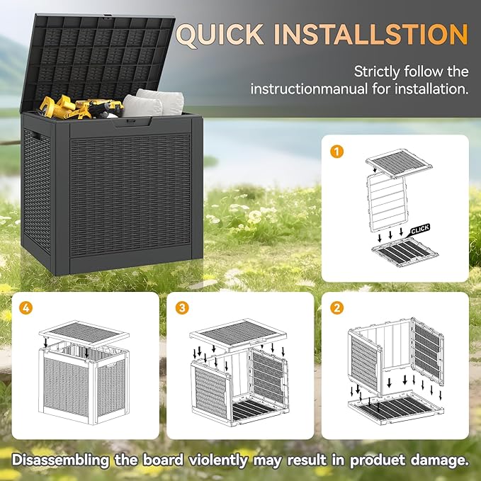 Outdoor Storage Box, Resin Deck Boxes Indoor and outdoor, Waterproof Storage Box Lockable Lid (Black, 31 Gallon) - Image 4