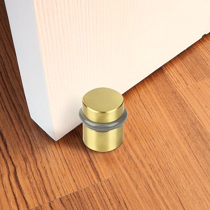 Design House Modern Cylindrical Door Stop – Satin Brass Floor Rubber Bumper - Image 7