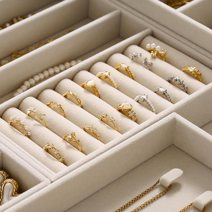Velvet Jewelry Drawer Organizer Trays – Large Beige Stackable Jewelry Storage - Image 4