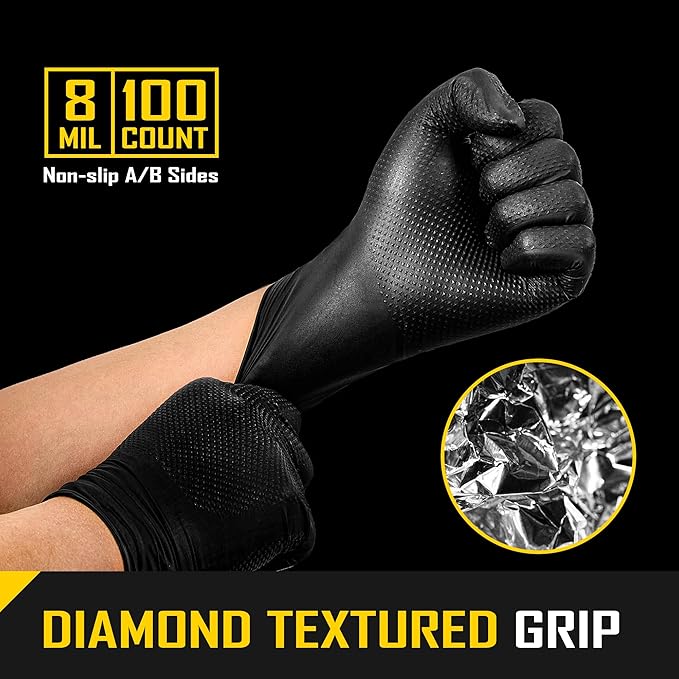 COOLJOB 8 Mil Disposable Nitrile Gloves, Diamond Textured Grip - Image 2