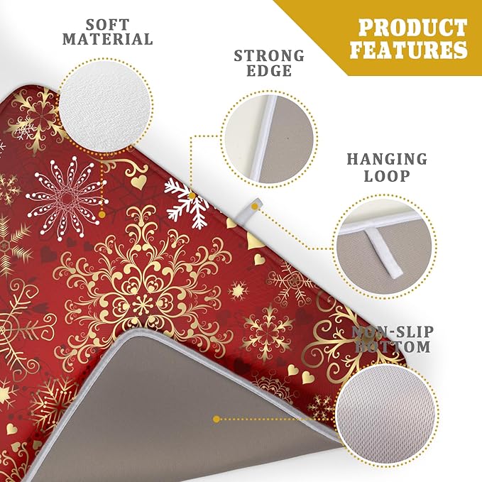 Red Snowflake Dish Drying Mat for Kitchen Counter Holiday Super Absorbent - Image 4